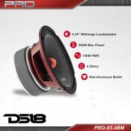[아마존베스트]DS18 PRO-X5.4BM Loudspeaker - 5.25, Midrange, Red Aluminum Bullet, 300W Max, 150W RMS, 4 Ohms - Premium Quality Audio Door Speakers for Car or Truck Stereo Sound System (1 Speaker)