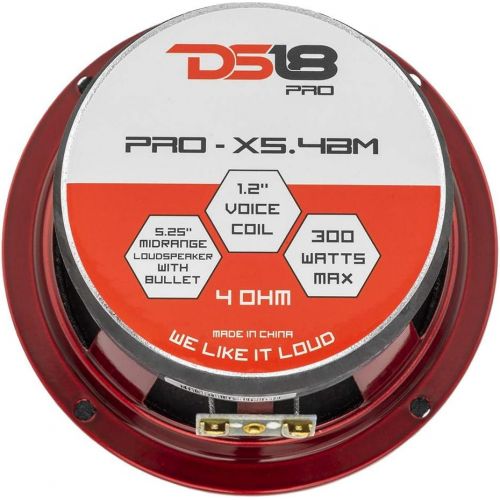  [아마존베스트]DS18 PRO-X5.4BM Loudspeaker - 5.25, Midrange, Red Aluminum Bullet, 300W Max, 150W RMS, 4 Ohms - Premium Quality Audio Door Speakers for Car or Truck Stereo Sound System (1 Speaker)