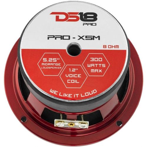  [아마존베스트]DS18 PRO-X5M Loudspeaker - 5.25, Midrange, Red Steel Basket, 300W Max, 150W RMS, 8 Ohms - Premium Quality Audio Door Speakers for Car or Truck Stereo Sound System (1 Speaker)