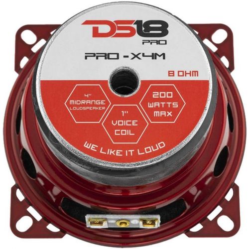  [아마존베스트]DS18 PRO-X4M Loudspeaker - 4, Midrange, Red Steel Basket, 200W Max, 100W RMS, 8 Ohms - Premium Quality Audio Door Speakers for Car or Truck Stereo Sound System (1 Speaker)