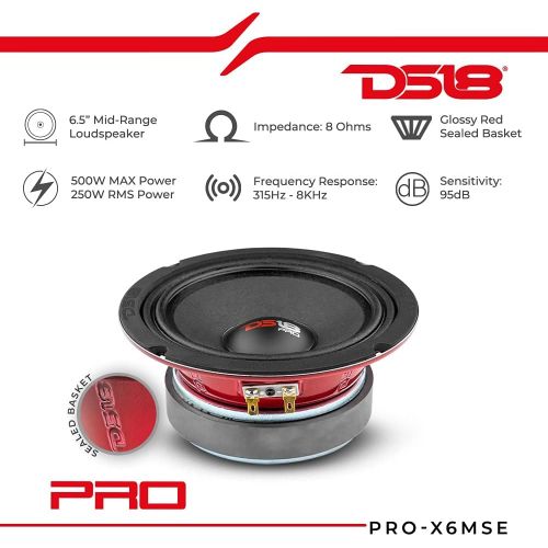  [아마존베스트]DS18 PRO-X6MSE Loudspeaker - 6.5, Midrange, Sealed Basket, 450W Max, 225W RMS, 8 Ohms - Premium Quality Audio Door Speakers for Car or Truck Stereo Sound System (1 Speaker)