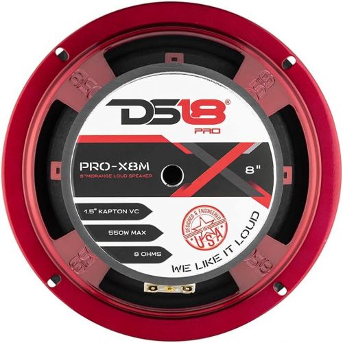  [아마존베스트]DS18 PRO-X8M Loudspeaker - 8, Midrange, Red Steel Basket, 550W Max, 275W RMS, 8 Ohms - Premium Quality Audio Door Speakers for Car or Truck Stereo Sound System (1 Speaker)