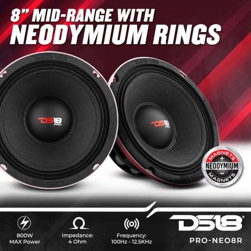  [아마존베스트]DS18 PRO-NEO8R Loudspeaker - 8, Midrange, Red Aluminum Basket, 800W Max, 400W RMS, 4 Ohms, Neodymium Rings Magnet - The Most Elegant Neodymium Full Range Loudspeakers Available