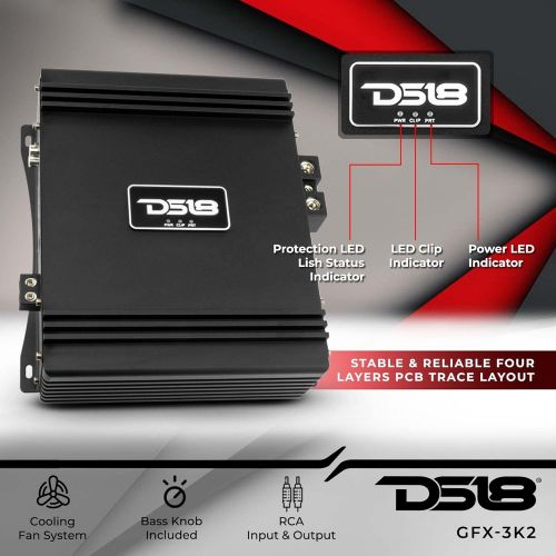  DS18 GFX-3K2 Car Audio Amplifier - PRO Full-Range Class D 1-Channel Monoblock Amplifier 3000 Watts Rms 2-Ohm