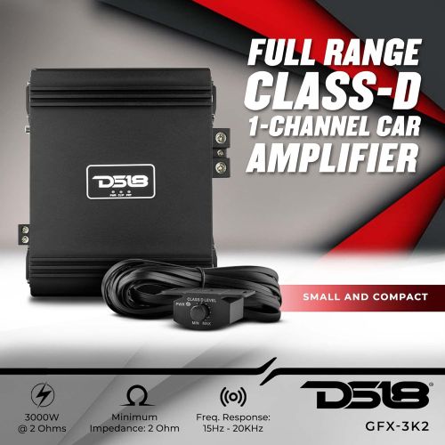  DS18 GFX-3K2 Car Audio Amplifier - PRO Full-Range Class D 1-Channel Monoblock Amplifier 3000 Watts Rms 2-Ohm