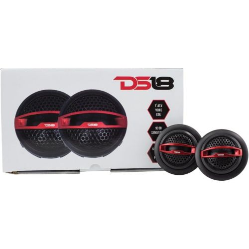  DS18 SQTW Tweeter 1.10-inch 120 Watts Max Silk Dome Neodymium Tweeter Sound Quality with 3M VHB Mounting Tape, Built-in Attenuation Switch (+20-2) - Set of 2 (Black & Red)