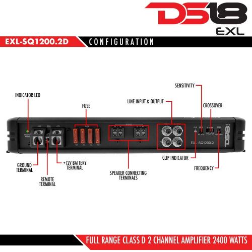  DS18 EXL-SQ600.4 High Efficiency Compact 600 Watts 4 Channel Luxury Multichannel Class D Full Range Sound Quality Amplifier