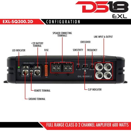  DS18 EXL-SQ600.4 High Efficiency Compact 600 Watts 4 Channel Luxury Multichannel Class D Full Range Sound Quality Amplifier