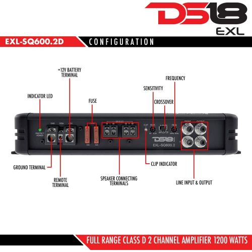  DS18 EXL-SQ600.4 High Efficiency Compact 600 Watts 4 Channel Luxury Multichannel Class D Full Range Sound Quality Amplifier