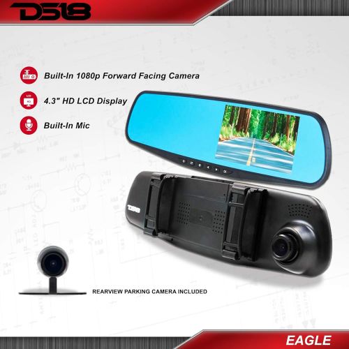  DS18 EAGLE Rearview Mirror with 4.3 HD LCD Display & Built-In 1080P Dash Cam Recorder & Reverse Camera