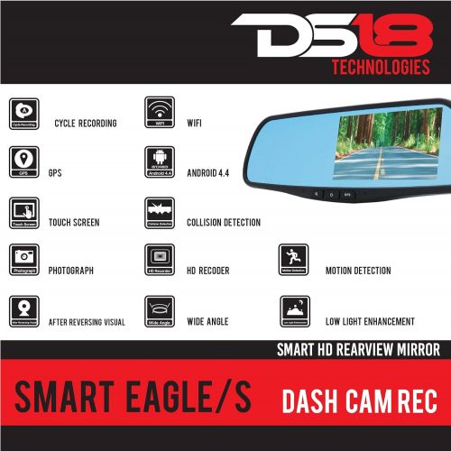 DS18 EAGLE Rearview Mirror with 4.3 HD LCD Display & Built-In 1080P Dash Cam Recorder & Reverse Camera