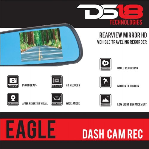  DS18 EAGLE Rearview Mirror with 4.3 HD LCD Display & Built-In 1080P Dash Cam Recorder & Reverse Camera