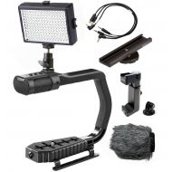 Movo Sevenoak MicRig Video Bundle with Grip Handle, Stereo Microphone, 160 LED Light, Shoe Extender Bracket, Windscreen, Adapters for DSLR Cameras, Smartphones & GoPro