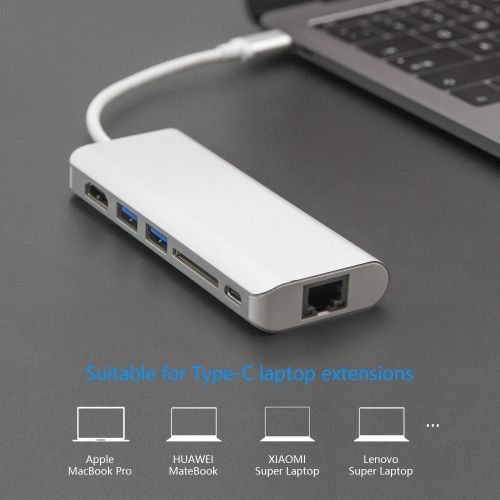  DSRCHARGER USB 3.0 Hub, Type C usb charger multi port usb hub for laptop,6 Ports Adapter with HDMI 4K UHD, Gigabit Ethernet(RJ45), 2 USB3.0 Ports, SD Card Reader, usb adapter USB C for 20162