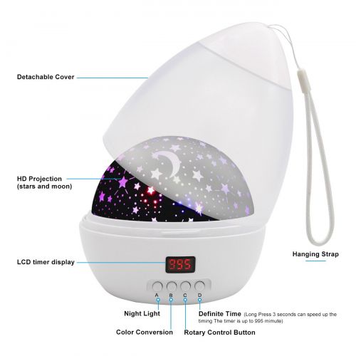  DSTANA Night Light Star Moon Projection Lamp,Star Light Projector 360 Degree Rotating with Timer Auto Shut-Off...