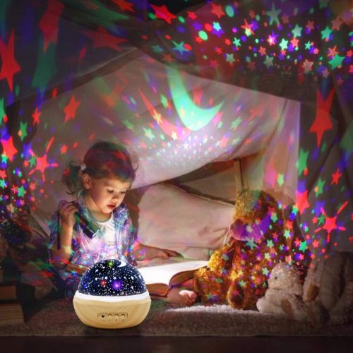  DSTANA Night Lights for Kids, Rose Wood Grain Star Projector Night Light with Master Switch and Rotation, Baby Night Lighting Projection, Romantic Lamp for Her Birthday Baby Girl Gift