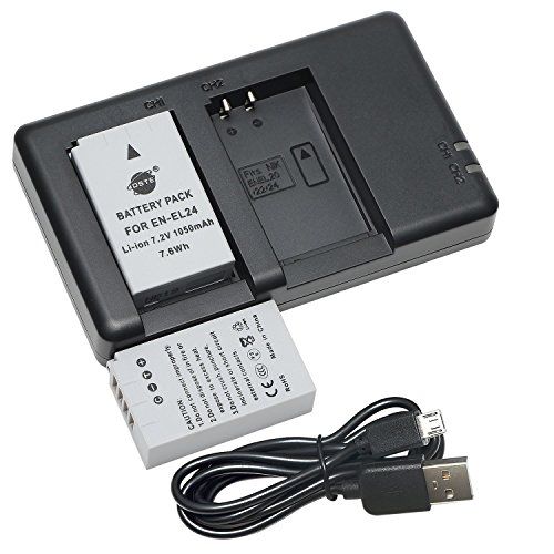  DSTE Replacement for 2X EN-EL24 Battery + Rapid Dual Battery Charger with Micro USB Cable Compatible Nikon 1 J5 Camera