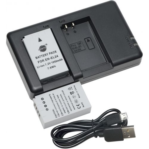 DSTE Replacement for 2X EN-EL24 Battery + Rapid Dual Battery Charger with Micro USB Cable Compatible Nikon 1 J5 Camera