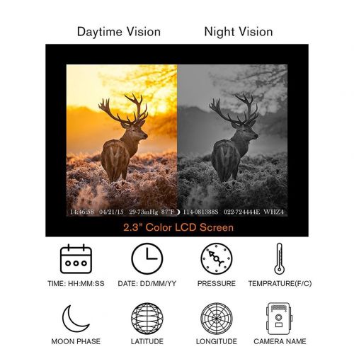  DSstyles 12MP 1080P Full HD Hunting Camera with 34pcs IR LEDs IP66 Waterproof Camera for Wildlife Observation and Security