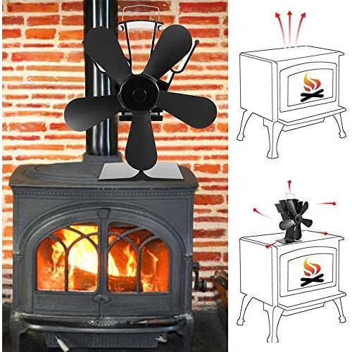  DUANCUICUIZ 5 Blades Fireplace Fan Upgraded Heat Powered Stove Fan Log Wood Burner Quiet Fireplace Fan Efficient Heat Distribution Fireplace Fan (Color : 5Blades Blue)