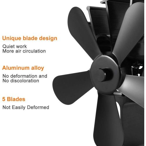  DUANCUICUIZ 5 Blades Fireplace Fan Upgraded Heat Powered Stove Fan Log Wood Burner Quiet Fireplace Fan Efficient Heat Distribution Fireplace Fan (Color : 5Blades Blue)