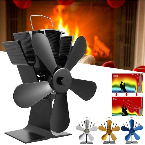  DUANCUICUIZ 5 Blades Fireplace Fan Upgraded Heat Powered Stove Fan Log Wood Burner Quiet Fireplace Fan Efficient Heat Distribution Fireplace Fan (Color : 5Blades Blue)