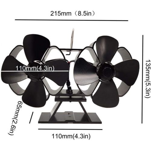  DUANCUICUIZ Double Motors Wood Stove 8 Blade Small Size Fan Silent Heat Warm Power Powered Fire Eco Eco Stove Fan Hot Dynamic Wood Stove Fireplace Fan (Color : Black)