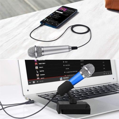  DUDU LYT Mini Microphone, Mini Karaoke Vocal and Recording Microphone Portable for iPhone ipad Laptop Android-Tiny Microphone Ideal for Kids (Blue and Silver)