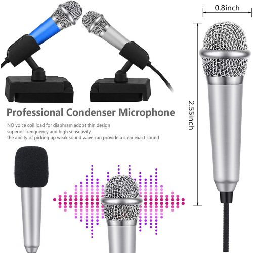  DUDU LYT Mini Microphone, Mini Karaoke Vocal and Recording Microphone Portable for iPhone ipad Laptop Android-Tiny Microphone Ideal for Kids (Blue and Silver)