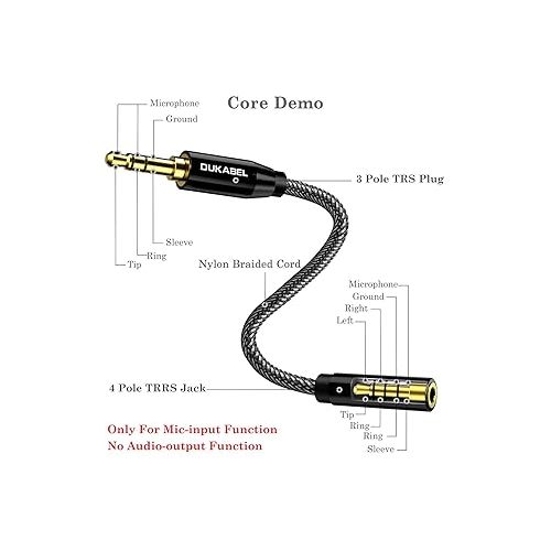  DUKABEL DC3 TRRS to TRS Adaptor, 3.5mm 4 Pole to 3 Pole Adapter, TRRS Female to TRS Male 4-Pole Mic-Supported Adapter for Camera, PC, TRRS Lav Microphones.