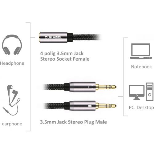  Headset Splitter Cable, DUKABEL Gold-Plated & Strong Braided Y Splitter Audio Cable Separate Microphone Headphone Port Gaming Headset Splitter PC Earphone Adapter VoIP Phone -TopSe
