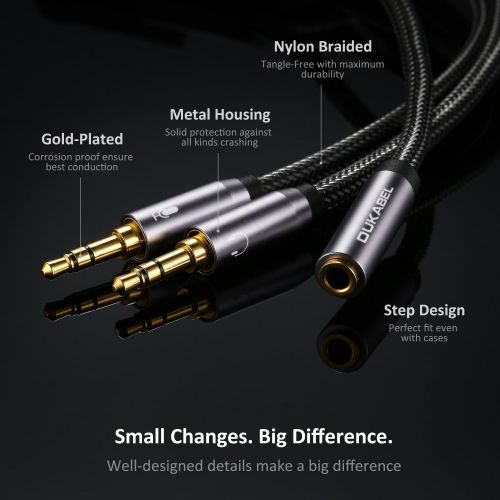  Headset Splitter Cable, DUKABEL Gold-Plated & Strong Braided Y Splitter Audio Cable Separate Microphone Headphone Port Gaming Headset Splitter PC Earphone Adapter VoIP Phone -TopSe