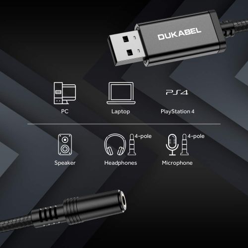  [아마존베스트]DuKabel ProSeries USB to 3.5mm Jack Audio Adapter, TRRS 4-Pole Mic-Supported USB to Headphone AUX Adapter Built-in Chip External Stereo Sound Card for PS4 PC and More [Metal Housin