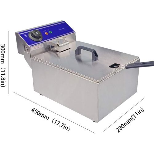  DULONG Commercial Electric Deep Fryer Countertop Stainless Steel Deep Fryer with Temperature Control Single Large Tank French Fries for Restaurant Home Kitchen (2000W 10L)