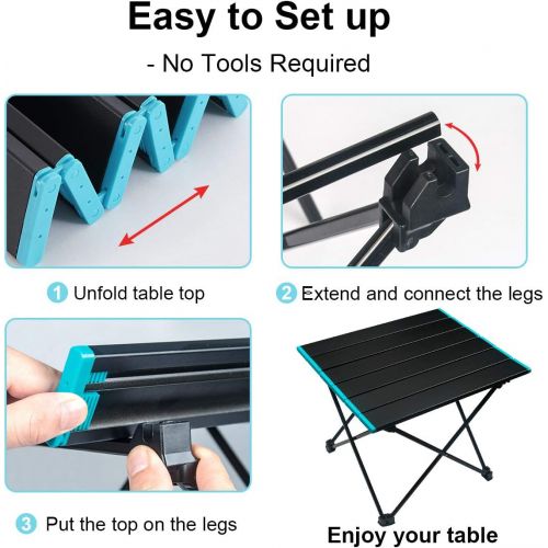  DUNCHATY Camping Table Portable Folding Camping Side Tables Aluminum Table Top with Carrying Bag, Waterproof Fold Up Lightweight Table for Picnic Camp Beach Outdoor BBQ Cooking, Travel Beac