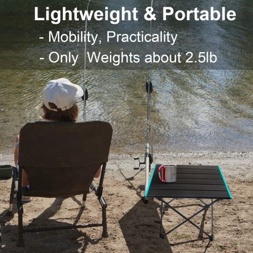  DUNCHATY Camping Table Portable Folding Camping Side Tables Aluminum Table Top with Carrying Bag, Waterproof Fold Up Lightweight Table for Picnic Camp Beach Outdoor BBQ Cooking, Travel Beac