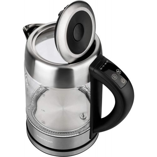  [아마존베스트]DUNLOP! Dunlop Glass Kettle Tea Kettle 1.7 L Stainless Steel with Temperature Selection, Warming Function, LED Lighting, Colour Change According to Temperature, Pre-Selection of 60° - 100°