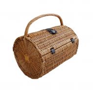 DUOER HOME-Picnic Baskets Portable Woven Wicker Picnic Baskets for 2 Person Fitted Barrel with Lid Travel Camping Shopping Fruit Storage Gift Baskets (Color : Brown, Size : 16.5310.2317.71inchs)