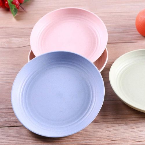  [아마존베스트]DUOLUV 4 PACK Lightweight Wheat Straw Plates-Degradable Lightweight Wheat Straw Plates,7.8 Unbreakable Dinner Plates, Dishwasher & Microwave Safe, BPA free