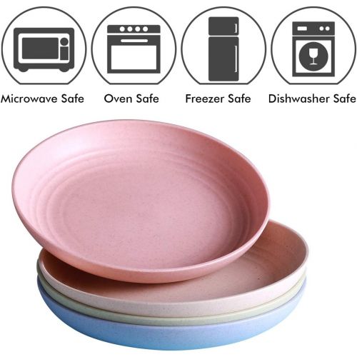  [아마존베스트]DUOLUV 4 PACK Lightweight Wheat Straw Plates-Degradable Lightweight Wheat Straw Plates,7.8 Unbreakable Dinner Plates, Dishwasher & Microwave Safe, BPA free