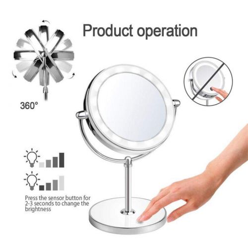  DUPPAN LED Lighted Countertop Vanity Mirror,Double Sided 10x Magnifying Makeup Mirror,Small Portable Compact Bathroom Beauty Mirror,Bright Brass_7 in