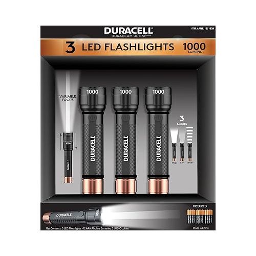  Duracell DURABEAM Ultra LED Flashlight 1000 Lumens 3-Pack