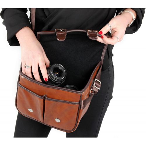  DURAGADGET Brown PU Leather Satchel Carry Bag - Compatible with Polaroid Now+ OneStep Plus OneStep 2 i-Type Camera & OneStep 600 Camera