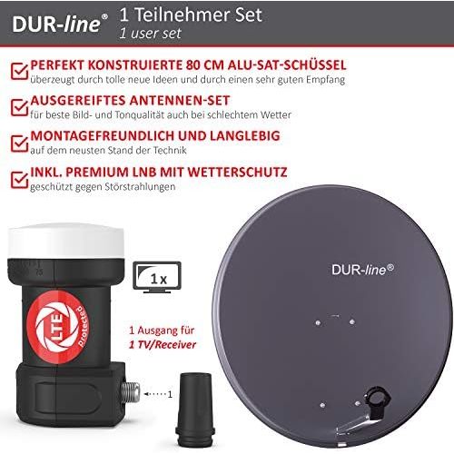  [아마존베스트]-Service-Informationen DUR-line MDA 80 Anthracite Digiatale 1 Subscriber Satellite Dish Complete System with Ultra Single LNB [Camping, Astra 19.2°, DVB-S/S2, Full HD, 4K, 3D]