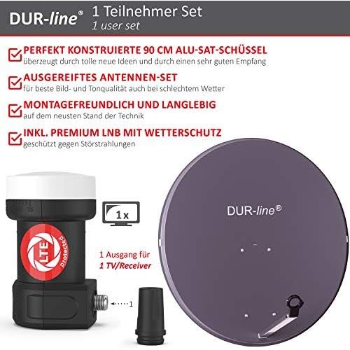  [아마존베스트]-Service-Informationen DUR-line MDA 90 Anthracite Digiatale 1 Subscriber Satellite Dish Complete System with Ultra Single LNB [Camping, Astra 19.2°, DVB-S/S2, Full HD, 4K, 3D]