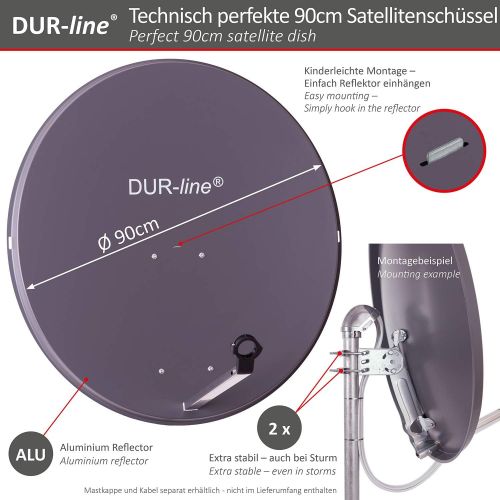  [아마존베스트]-Service-Informationen DUR-line MDA 90 Anthracite Digiatale 1 Subscriber Satellite Dish Complete System with Ultra Single LNB [Camping, Astra 19.2°, DVB-S/S2, Full HD, 4K, 3D]