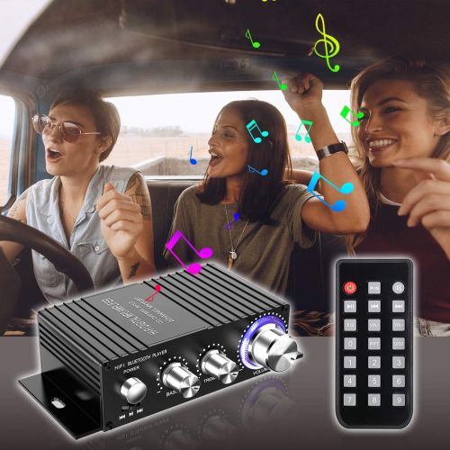  DUTISON Wireless Bluetooth Stereo Mini Amplifier - 100W Dual Channel Sound Power Audio Receiver USB, AUX for Home Speakers with Remote Control - Power Adapter Not Included