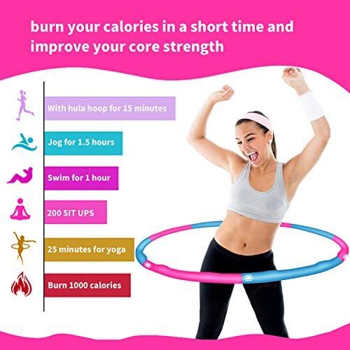  [아마존베스트]DUTISON Adult Hula Hoop Fitness Exercise Weighted Hula Hoop with Foam Adjustable 6-8 Knot Segments Removable Size Adjustable Design for Children with Skipping Rope