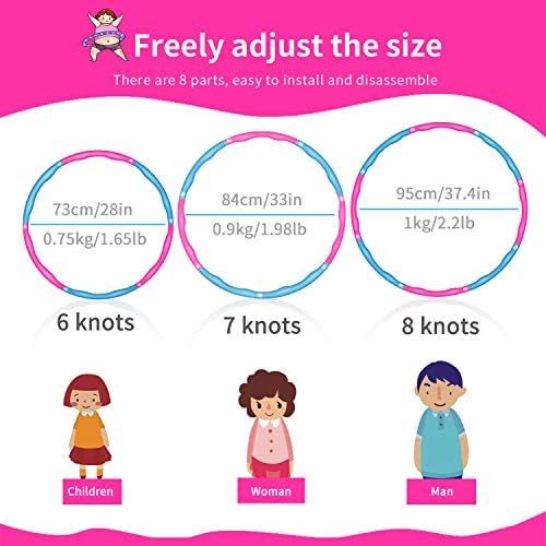  [아마존베스트]DUTISON Adult Hula Hoop Fitness Exercise Weighted Hula Hoop with Foam Adjustable 6-8 Knot Segments Removable Size Adjustable Design for Children with Skipping Rope