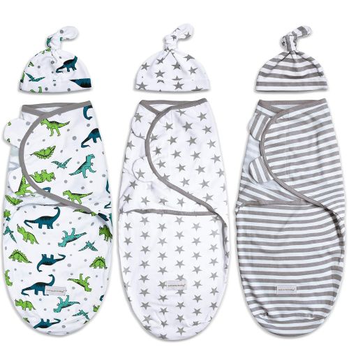  DUYANG Boys Swaddle Set, 3pcs Wrap Blankets with 3pcs Baby Cotton Caps,3-6 Months (3+3pack1)